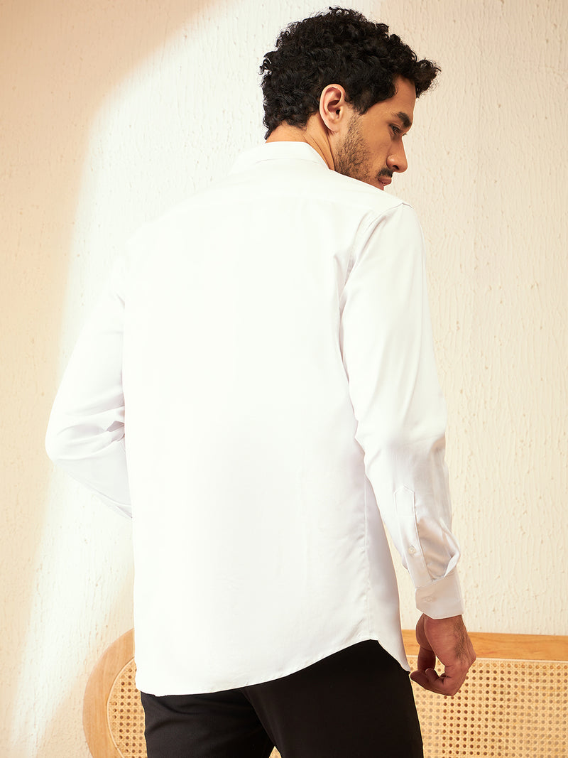 White: Full Sleeves Spread Collar Party Shirt