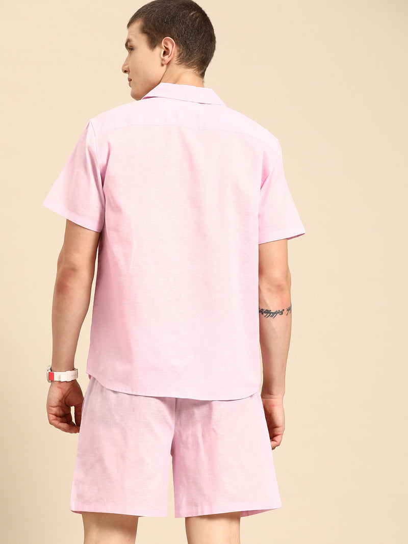 Dennison Solid Cuban Collar Comfort Fit Shirt With Shorts Co-ords