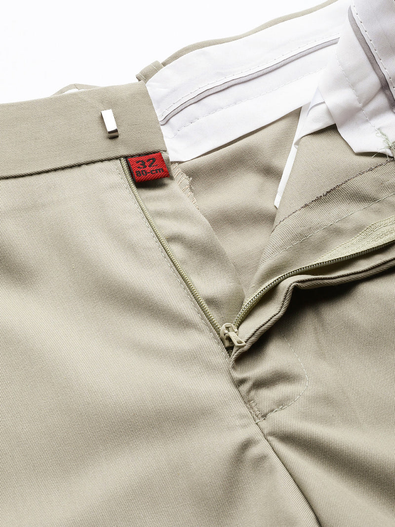 DENNISON Men Beige Smart Tapered Fit Easy Wash Trousers