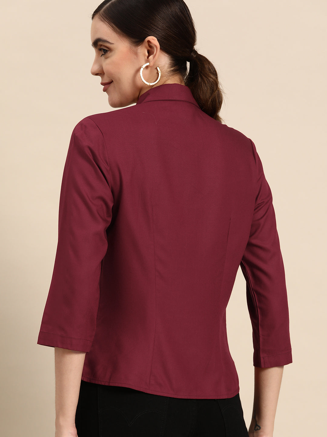 DENNISON Women Maroon Smart Slim Fit Opaque Casual Shirt