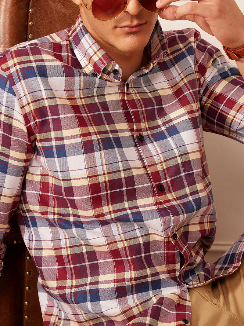DENNISON Smart Tartan Checked Button-Down Collar Casual Shirt