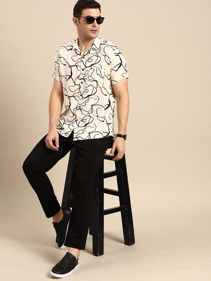 DENNISON Men Smart Opaque Abstract Printed Cuban Collar Casual Shirt
