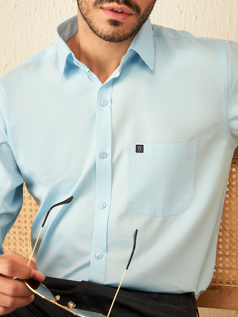 Sky Blue Smart: Spread Collar Cotton Formal Shirt