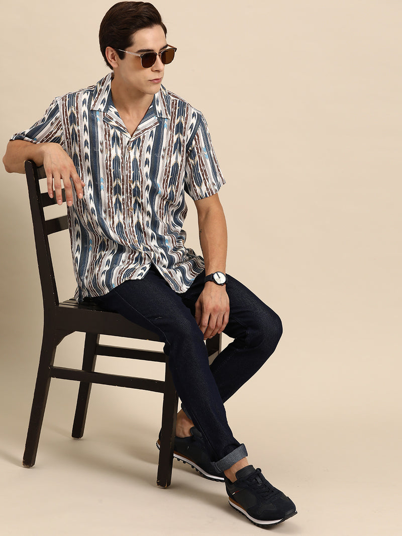 DENNISON Men Blue Block Printed Shirt