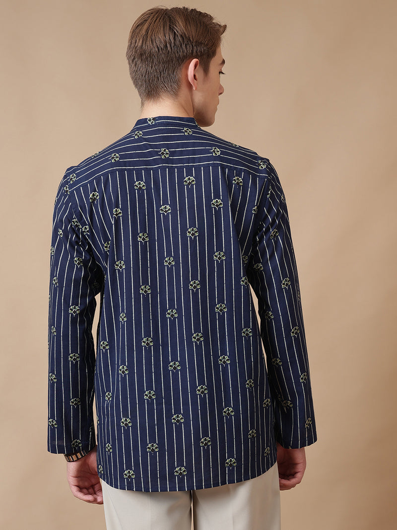 Mandarin Flower Striped Short Kurta