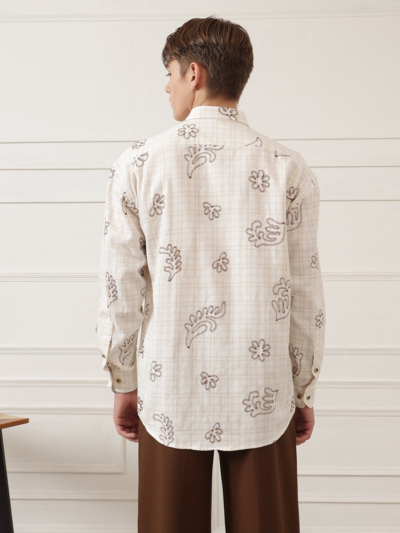 Embroidered & Check Oversized Shirt