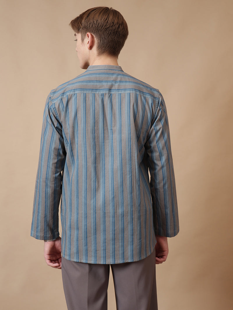Mandarin Vintage Striped Short Kurta