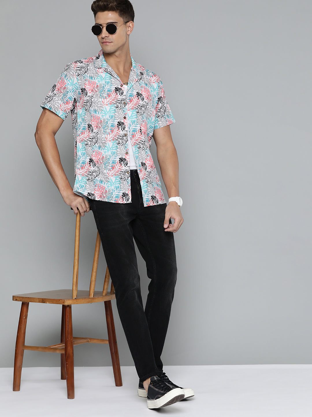 DENNISON Men White Block Printed Shirt
