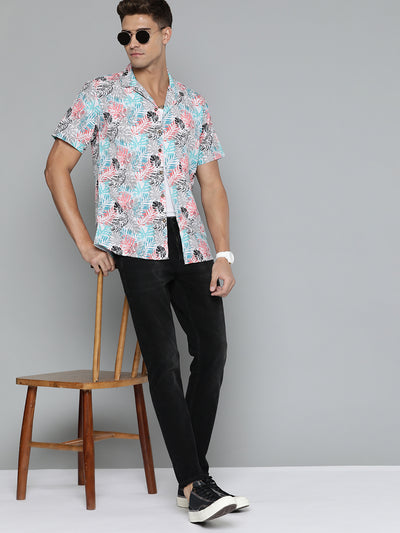 DENNISON Men White Block Printed Shirt