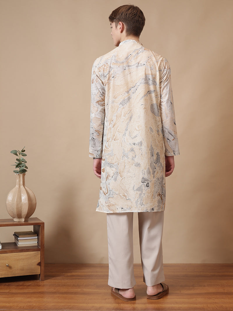 Hand Processed Marble Print Kurta With Natural Color Dyes