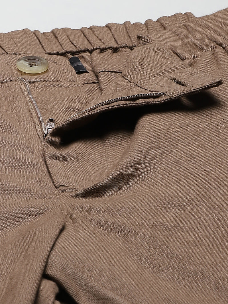 DENNISON Men Taupe Relaxed Tapered Fit Easy Wash Trousers