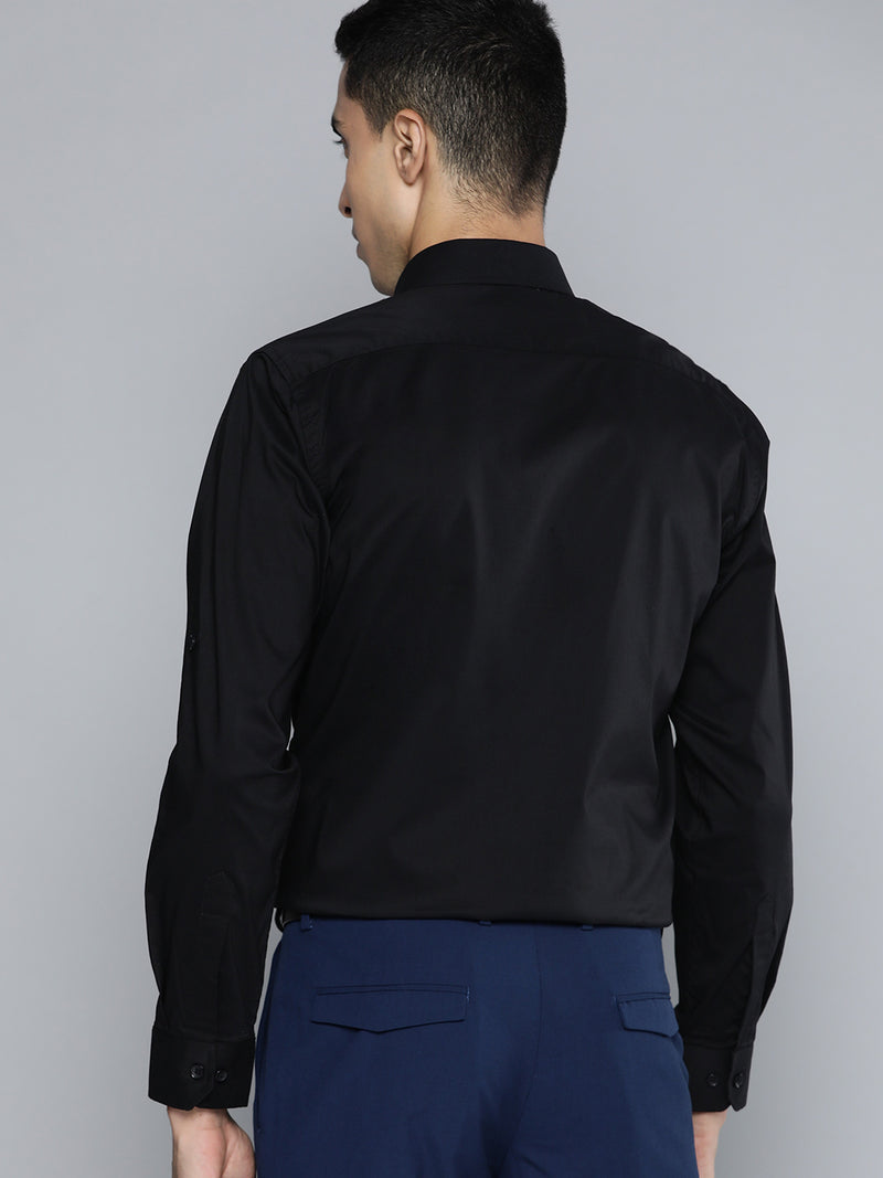 Black: Solid Stretchable Formal Shirt