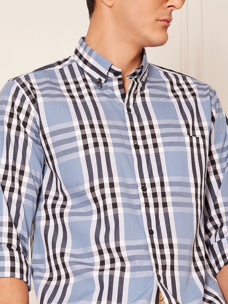 DENNISON Smart Tartan Checks Checked Button-Down Collar Cotton Casual Shirt