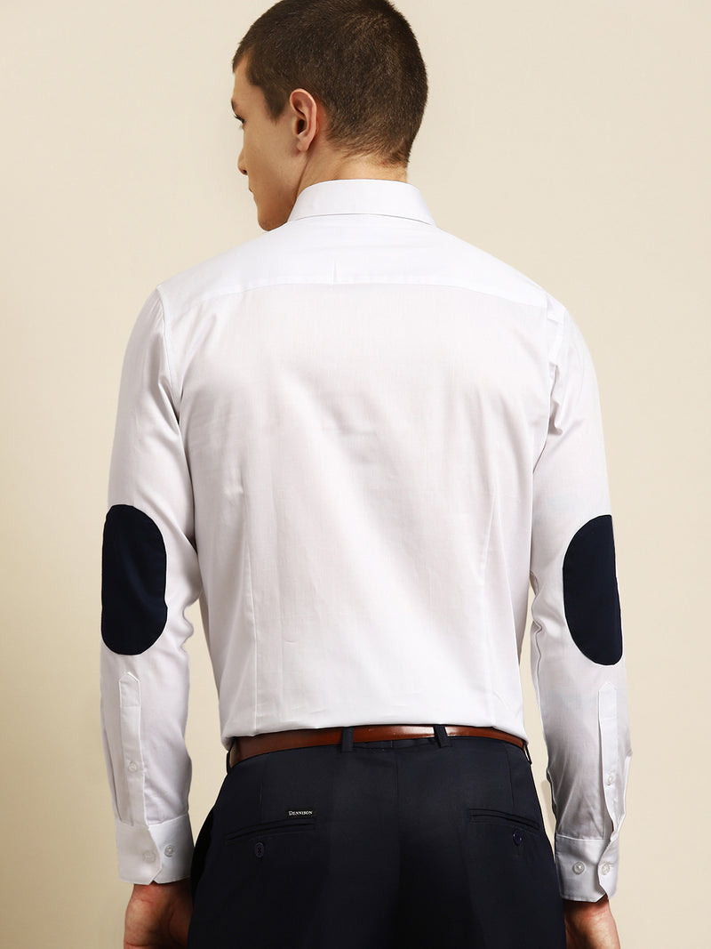 White: Full Sleeves Elbow Patch Formal Shirt
