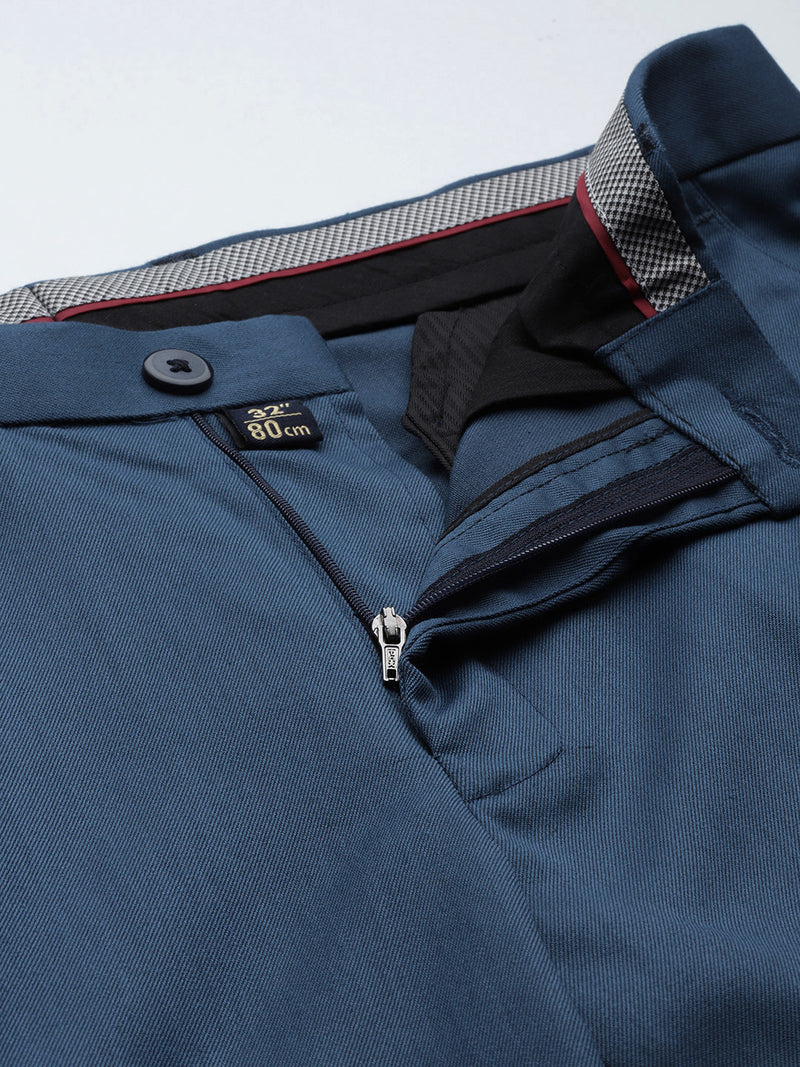 DENNISON Men Teal Blue Smart Tapered Fit Pleated Trousers