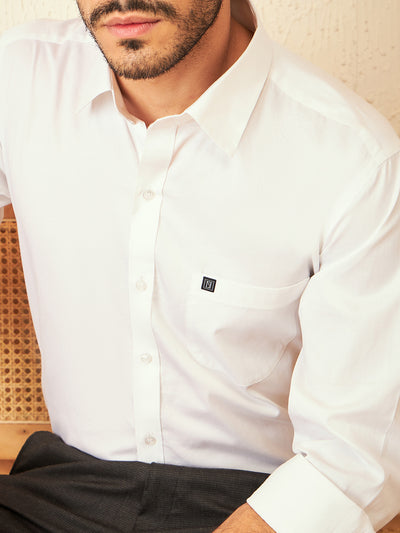 White: Smart Spread Collar Cotton Formal Shirt