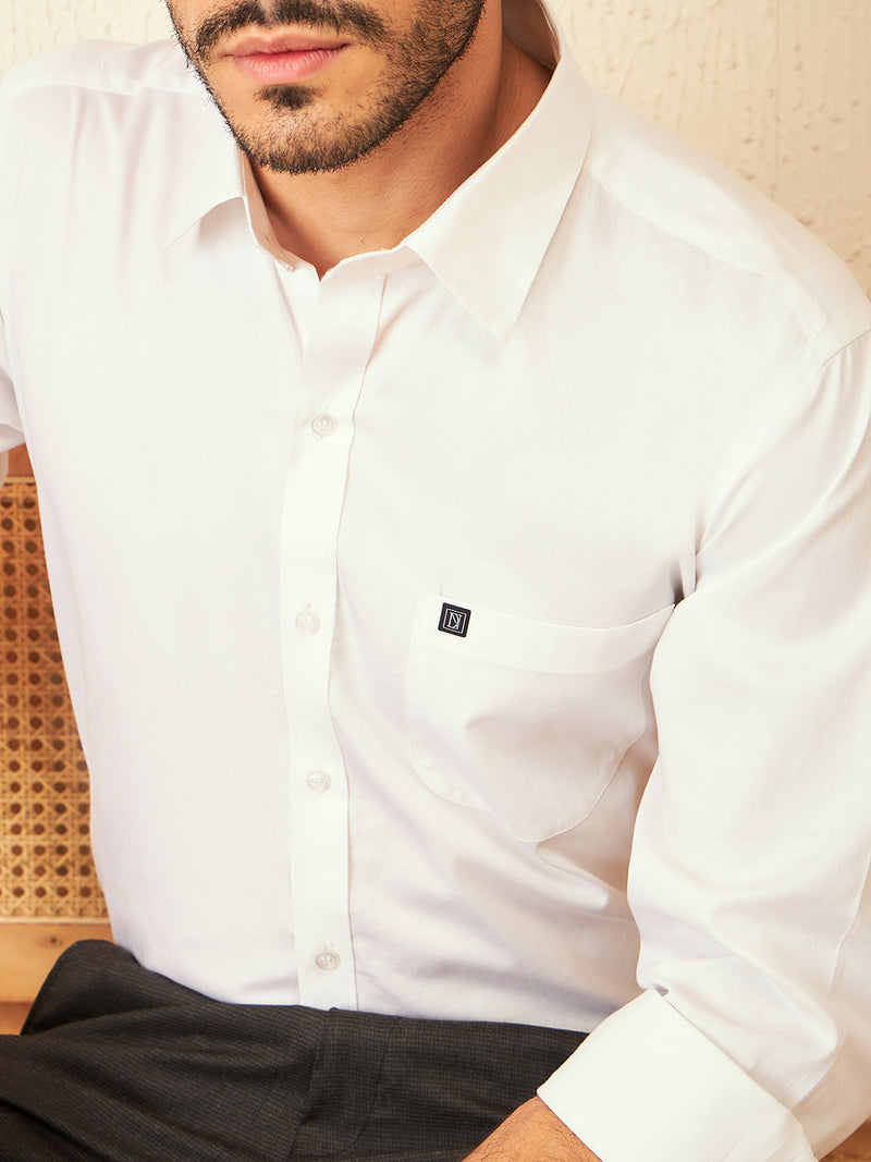 White: Smart Spread Collar Cotton Formal Shirt