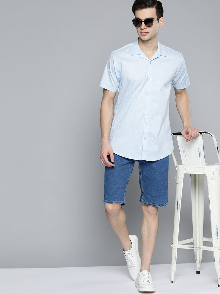 Blue & White: Tropical Printed Shirt