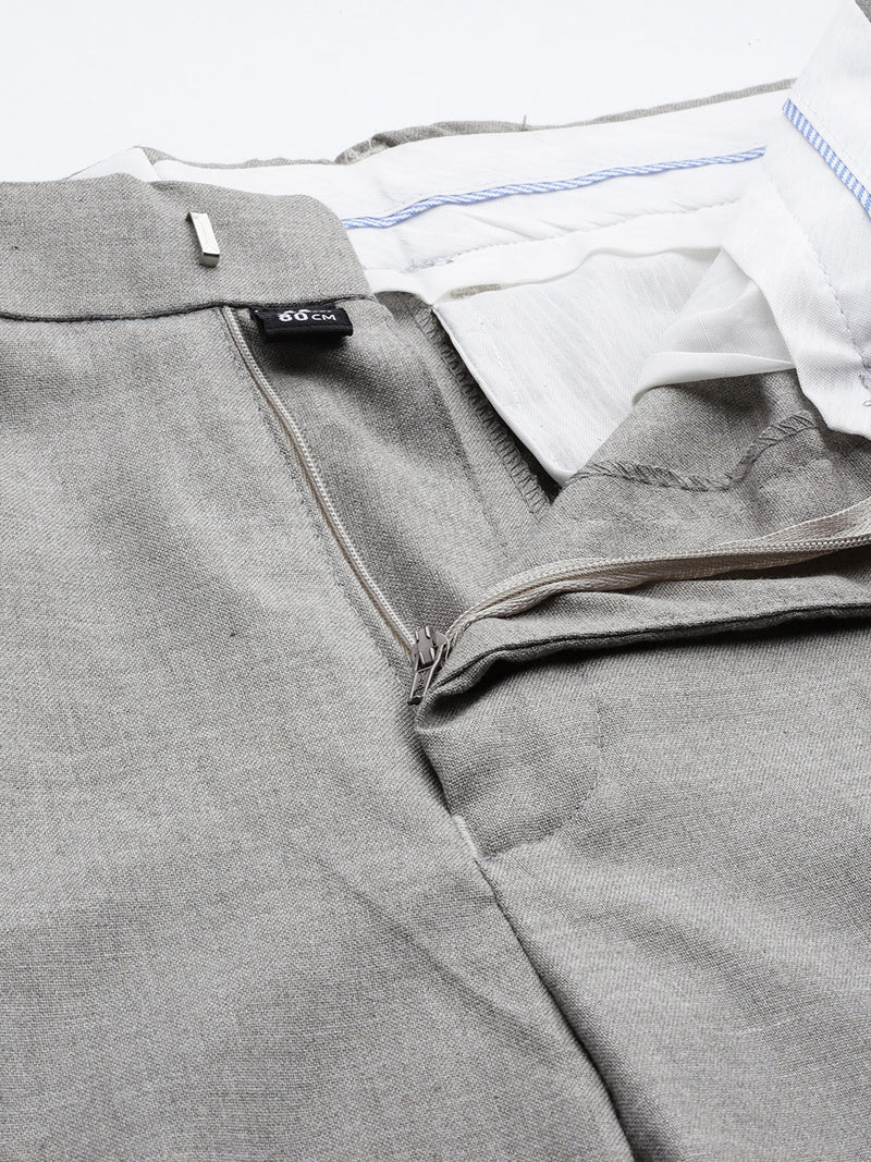 DENNISON Men Smart Tapered Fit Easy Wash Formal Grey Trousers