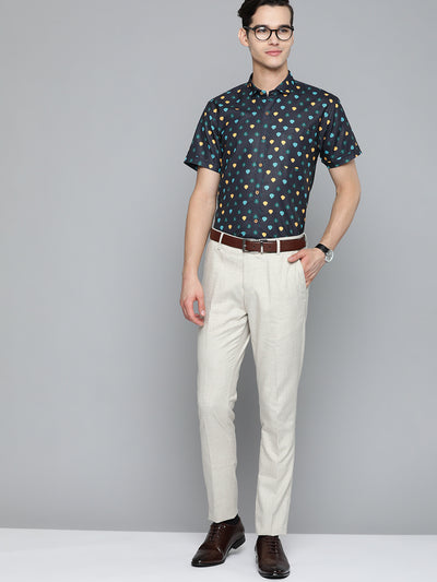 Navy Blue: Half Sleeves Comfort Printed Shirt