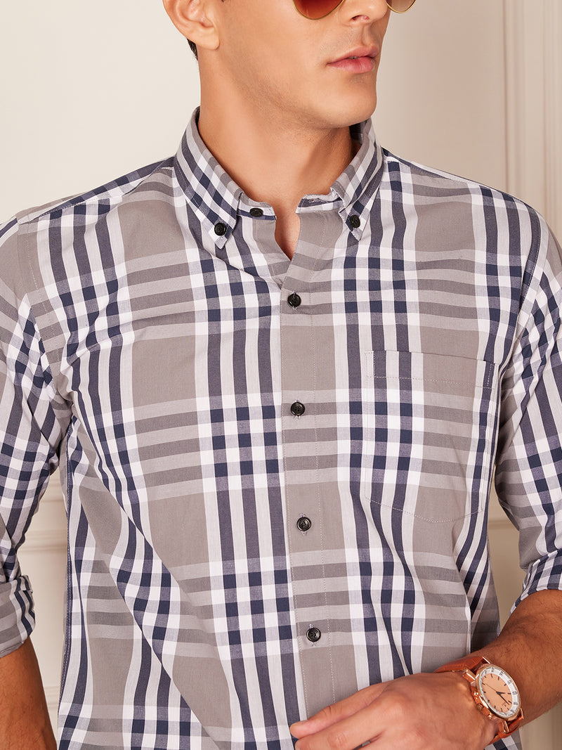 DENNISON Smart Tartan Checks Checked Button-Down Collar Cotton Casual Shirt