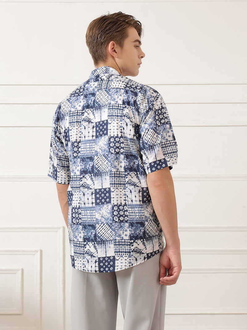 Blue Patchwork Resort Shirt