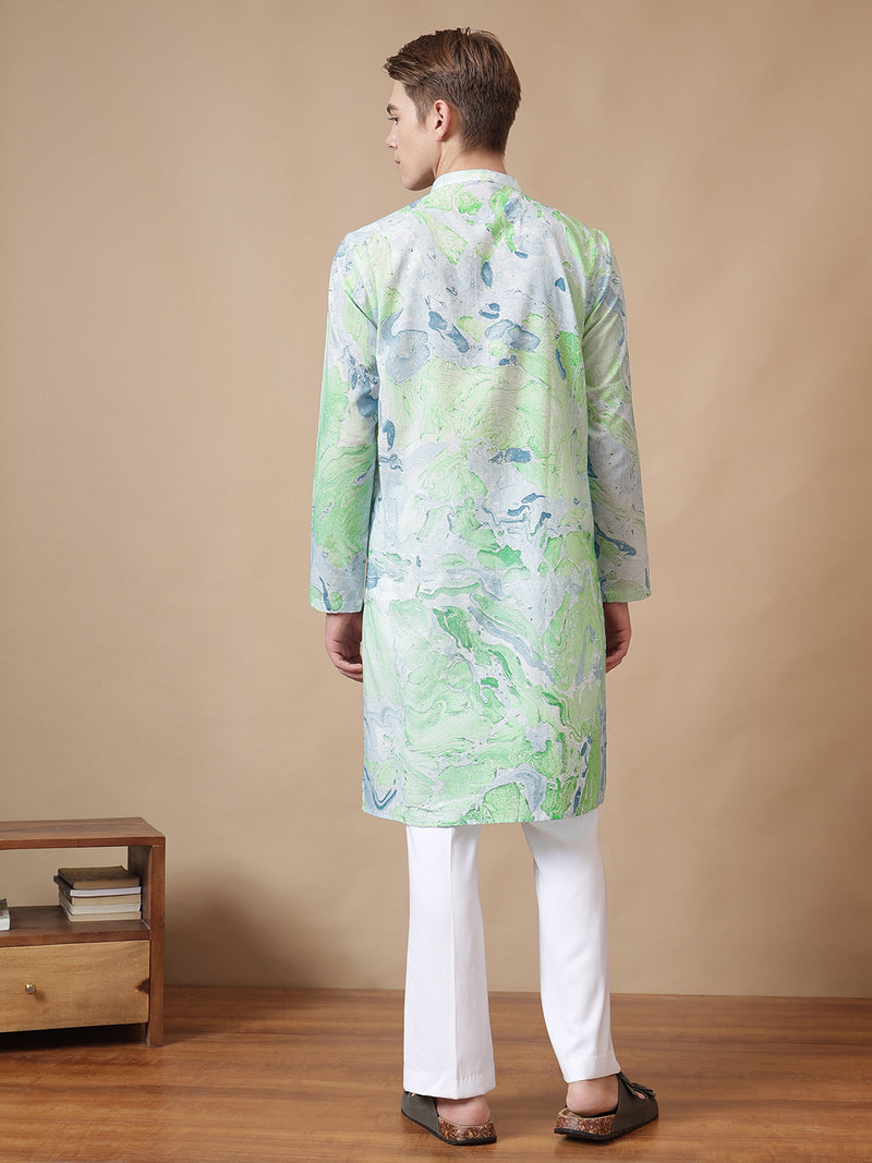 Hand Processed Marble Print Kurta With Natural Color Dyes