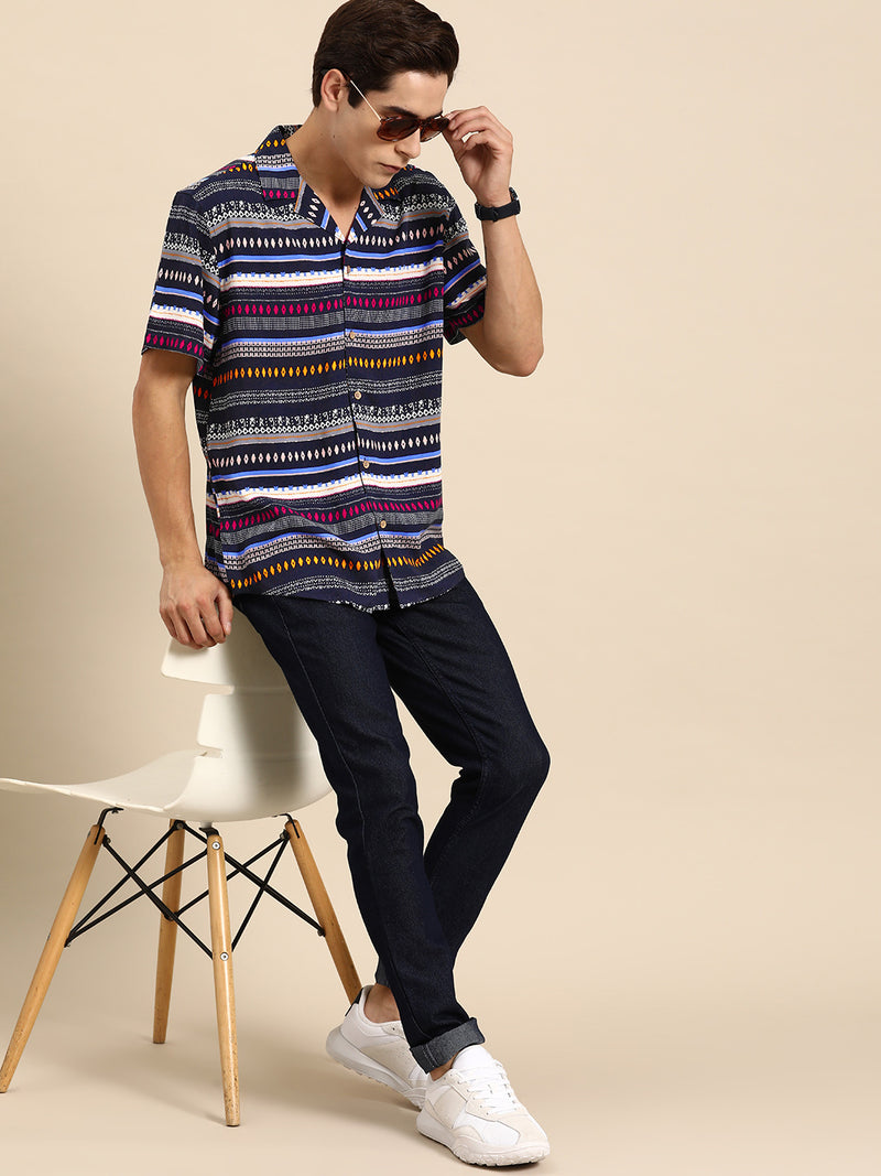 Multicoloured: Half Sleeves Block Printed Shirt