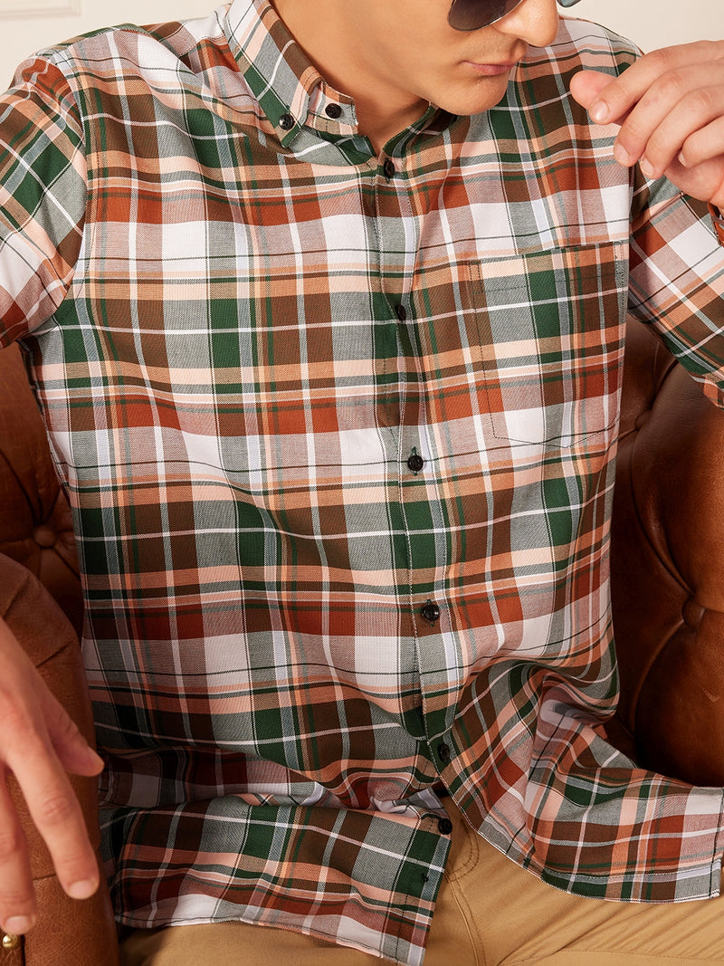 DENNISON Smart Tartan Checks Checked Button-Down Collar Casual Shirt