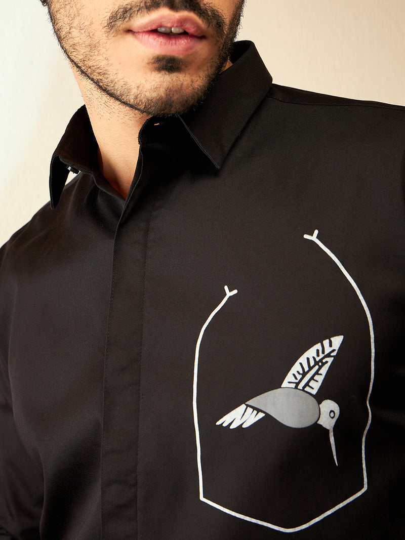 Black Printed Party Shirt
