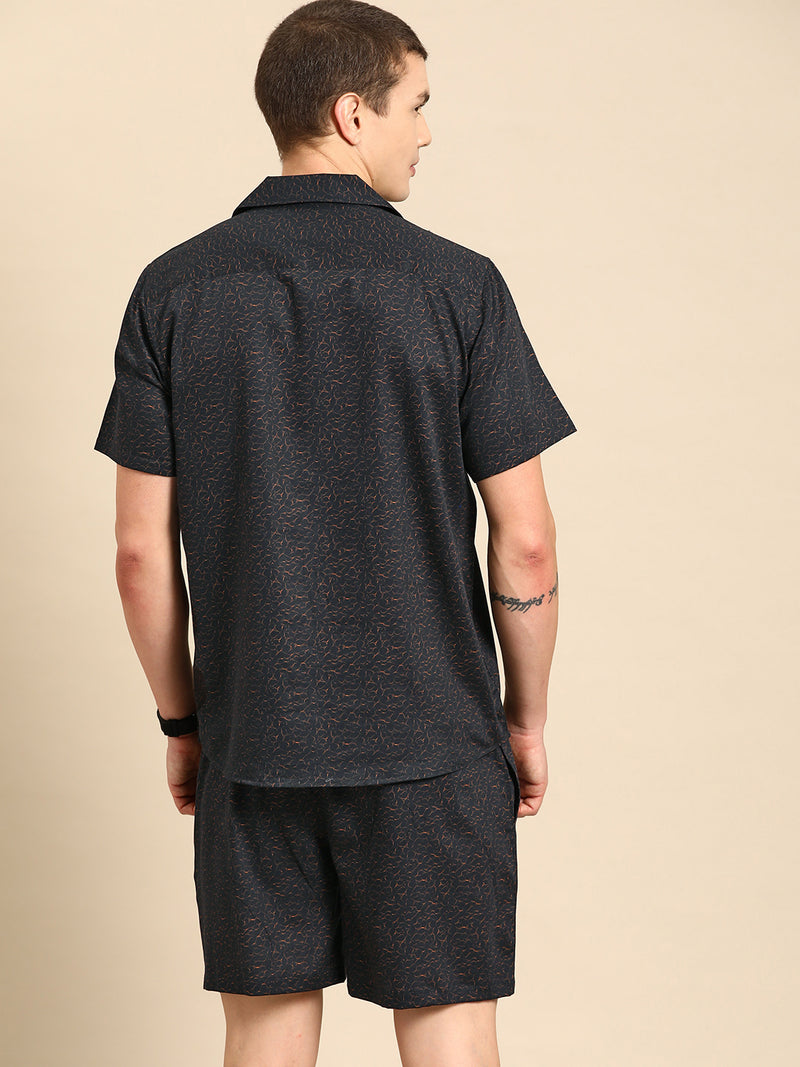 DENNISON Men Comfort Fit Coord Set | Printed Shirt With Shorts