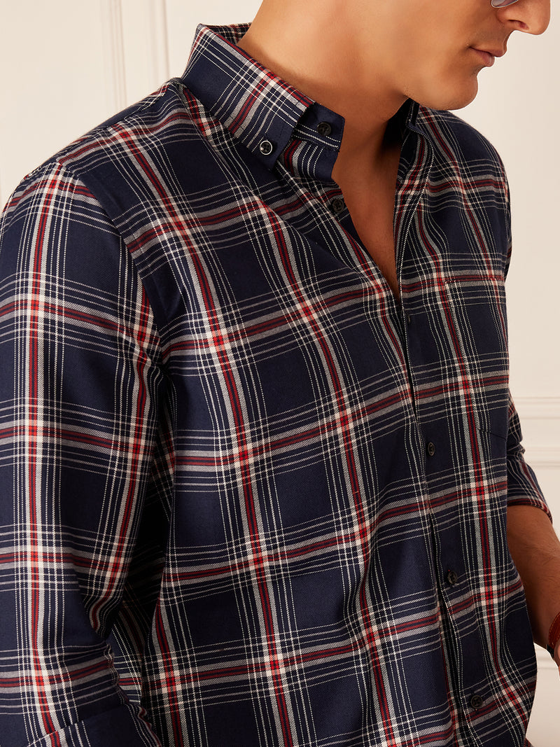 DENNISON Smart Tartan Checked Button-Down Collar Casual Shirt