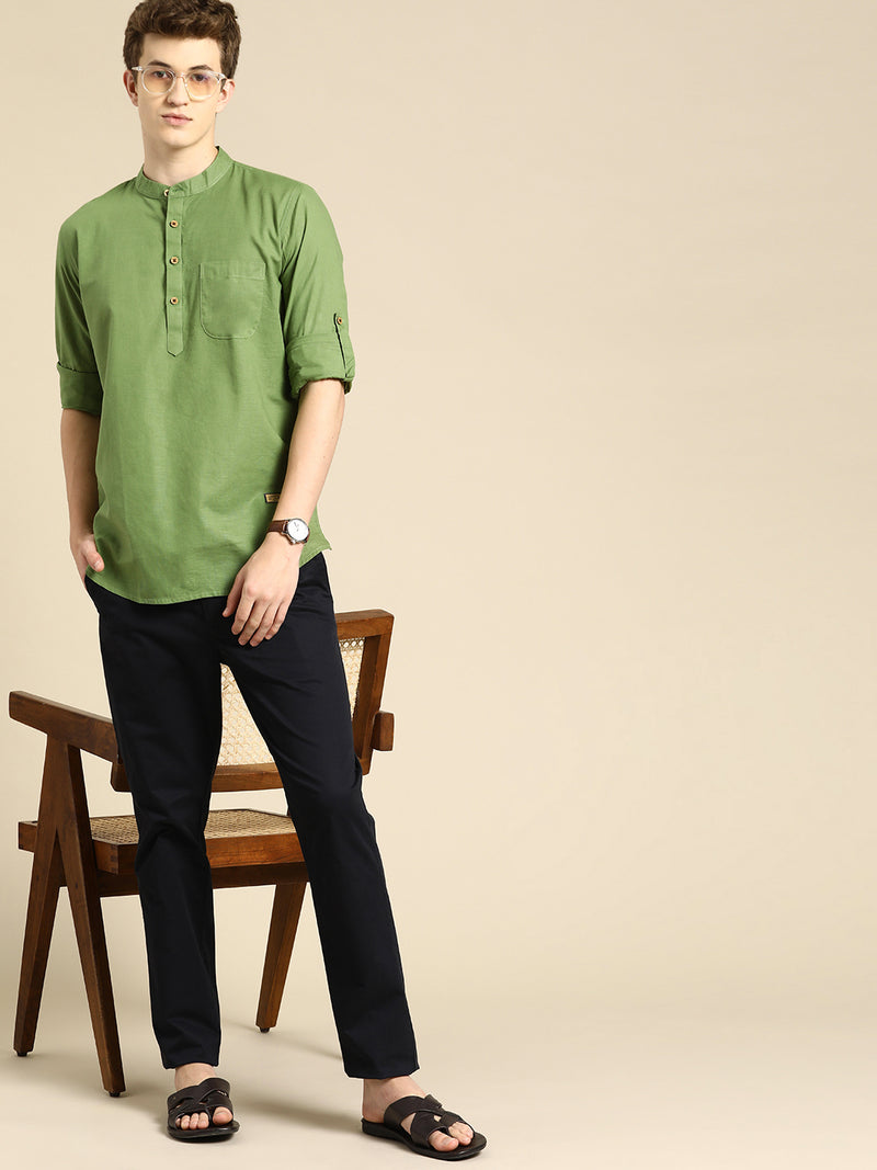 DENNISON Men Mandarin Collar Roll-Up Sleeves Kurta