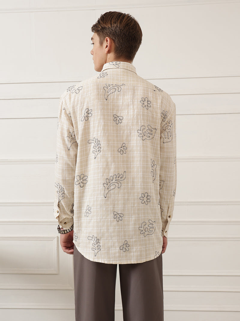 Embroidered & Check Oversized Shirt
