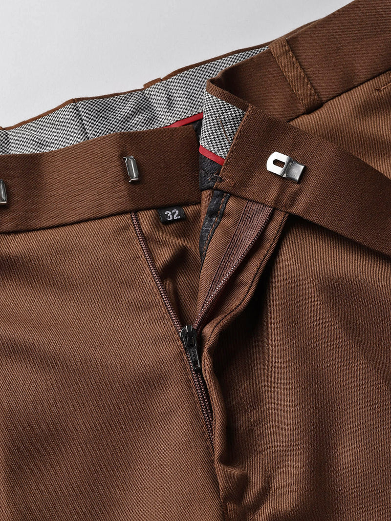 DENNISON Men Brown Smart Tapered Fit Trousers