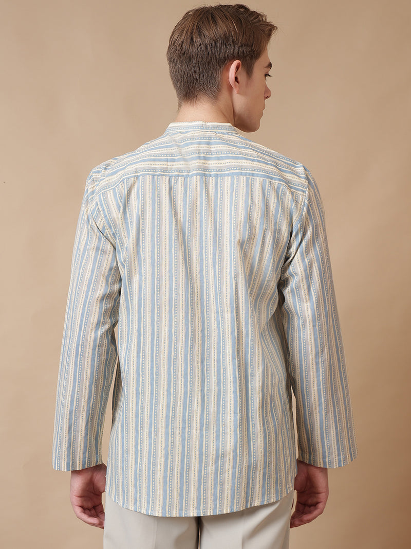 Mandarin Vintage Striped Short Kurta