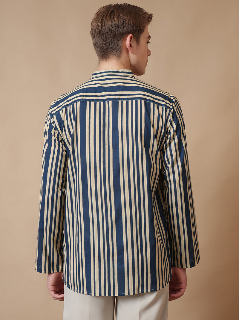 Mandarin Vintage Striped Short Kurta
