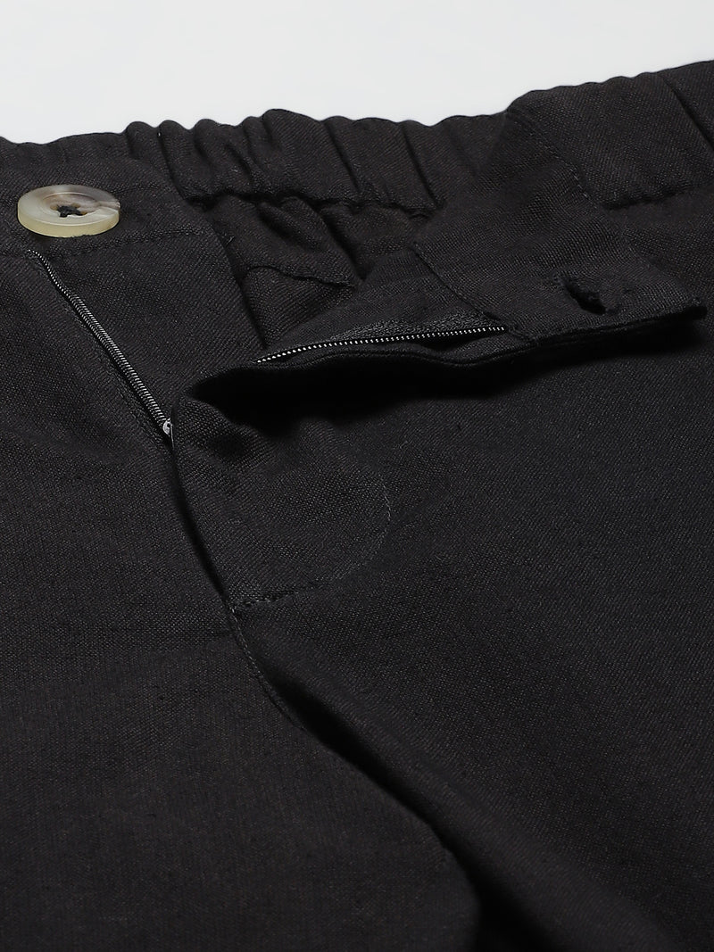 DENNISON Men Black Relaxed Tapered Fit Easy Wash Trousers