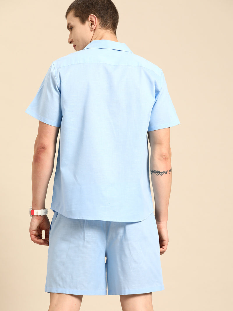 Dennison Solid Cuban Collar Comfort Fit Shirt With Shorts Co-ords