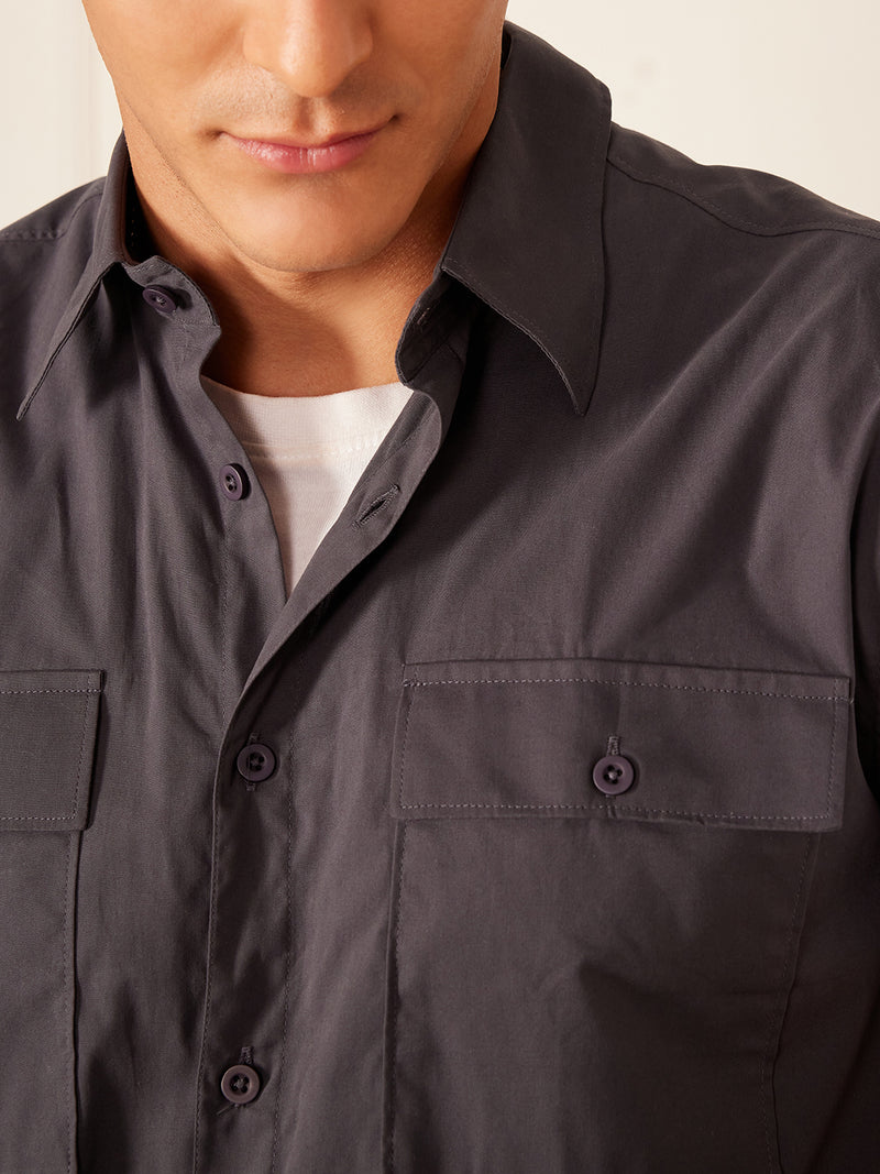 Grey: Sleeveless Cotton Casual Shirt