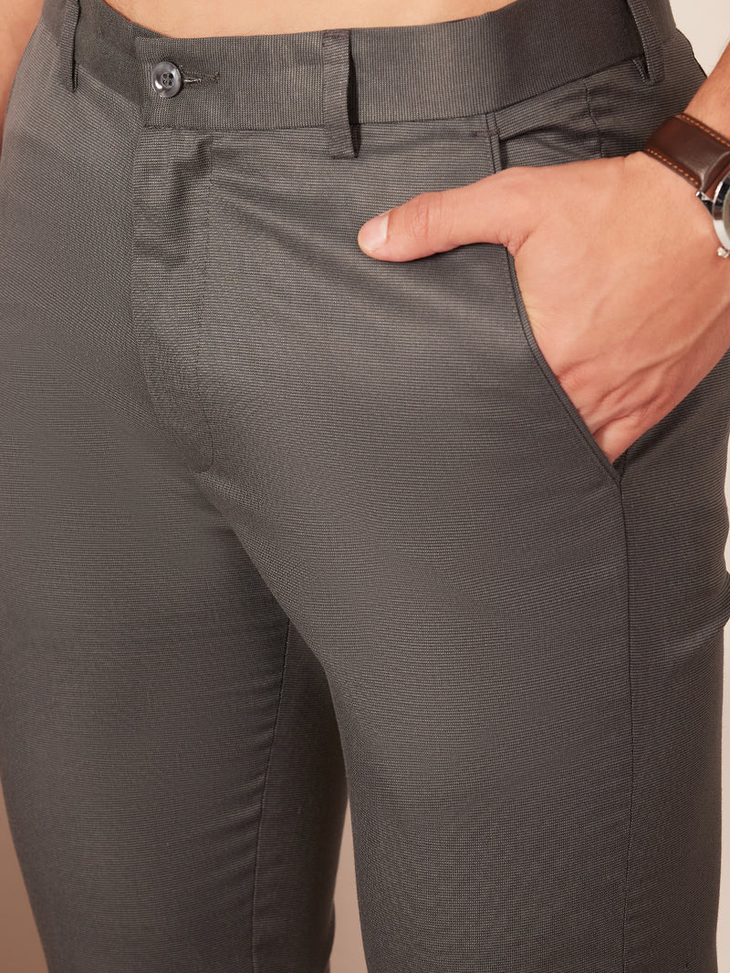 DENNISON Men Grey Smart Tapered Fit Easy Wash Trousers