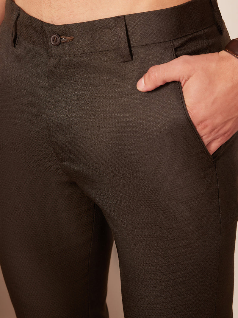 DENNISON Men Brown Smart Tapered Fit Mid-Rise Easy Wash Trousers