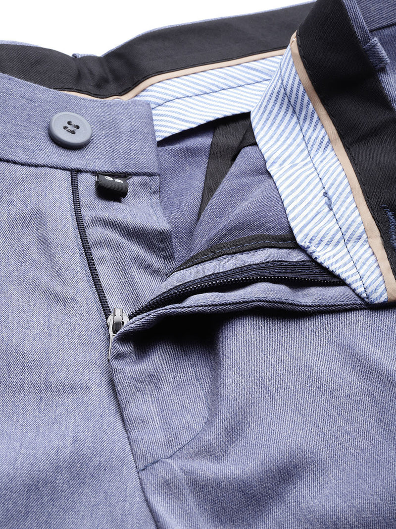 DENNISON Men Blue Smart Tapered Fit Easy Wash Trousers