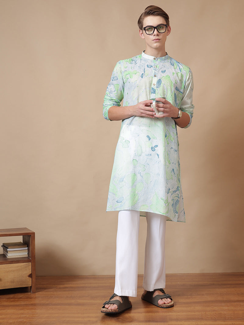 Hand Processed Marble Print Kurta With Natural Color Dyes