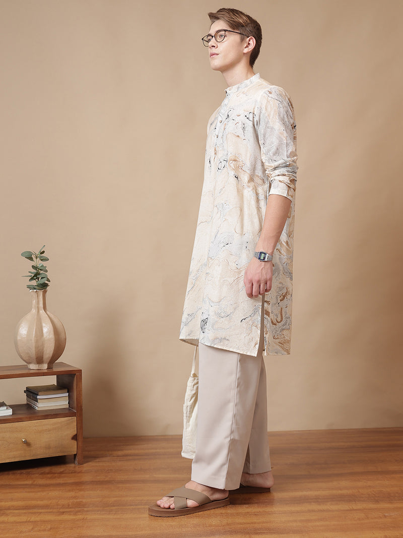 Hand Processed Marble Print Kurta With Natural Color Dyes