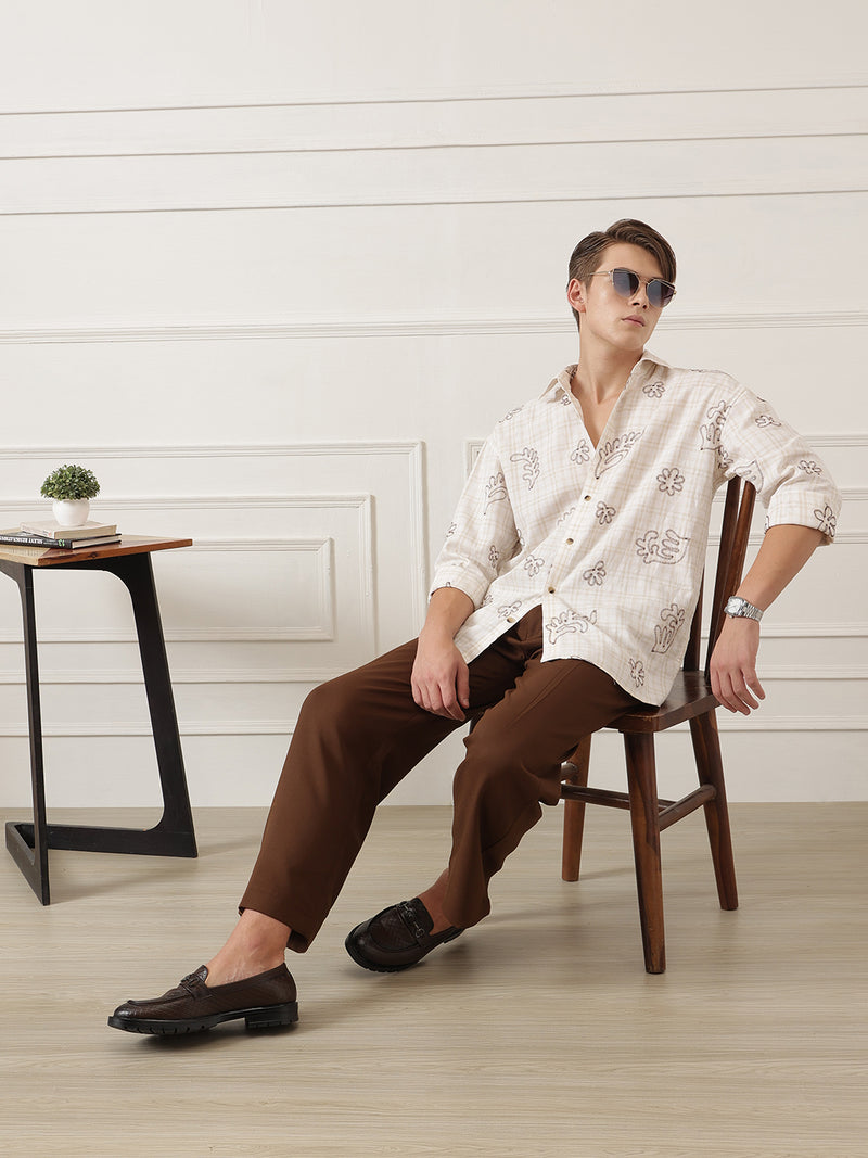 Embroidered & Check Oversized Shirt