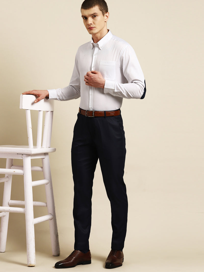 White: Full Sleeves Elbow Patch Formal Shirt