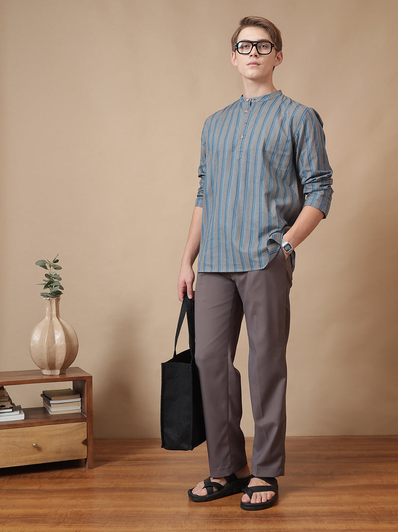 Mandarin Vintage Striped Short Kurta
