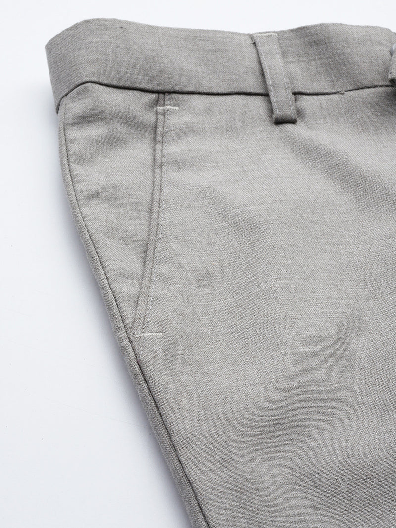 DENNISON Men Smart Tapered Fit Easy Wash Formal Grey Trousers