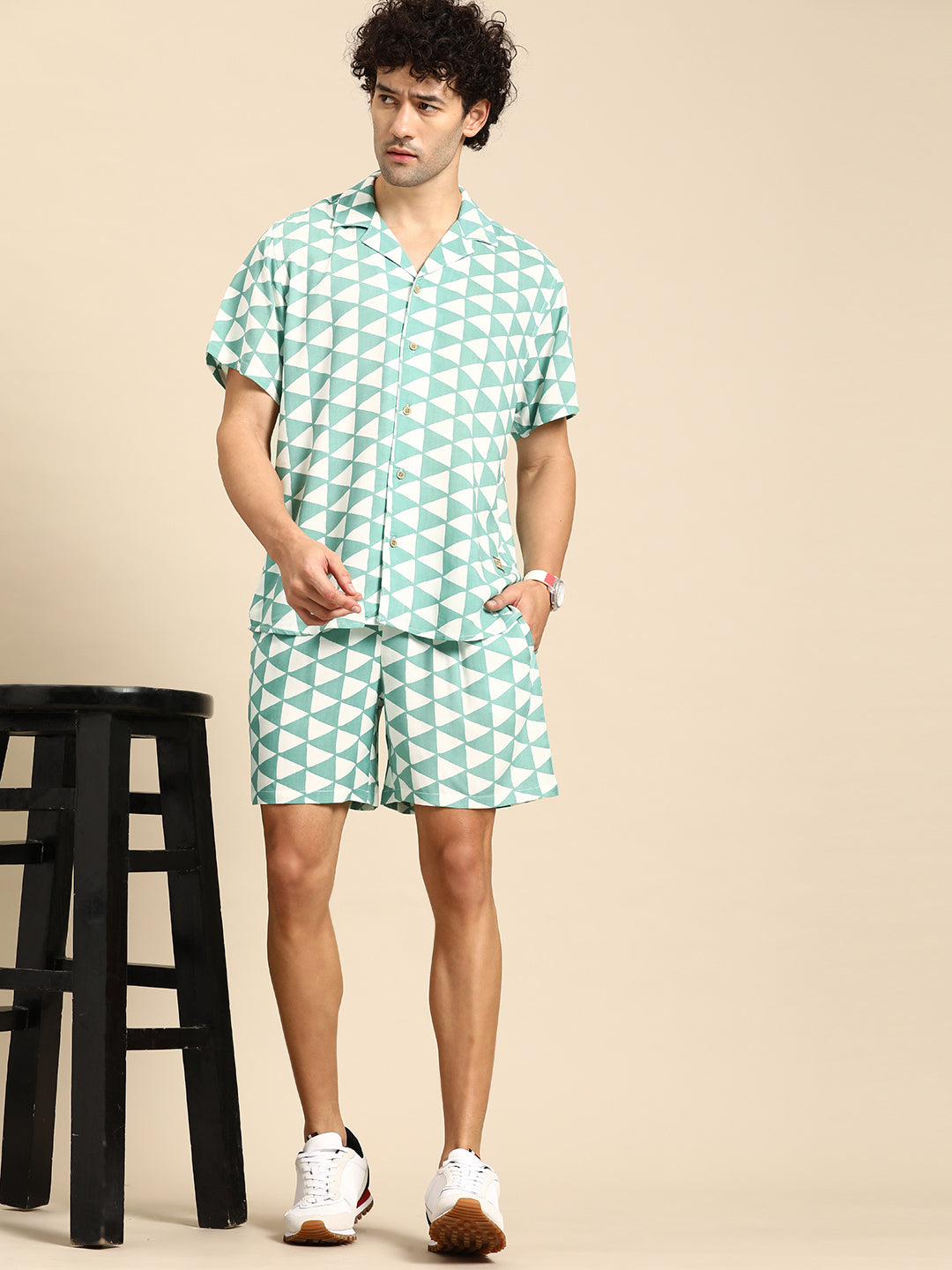 DENNISON Men Comfort Fit Coord Set | Printed Shirt With Shorts